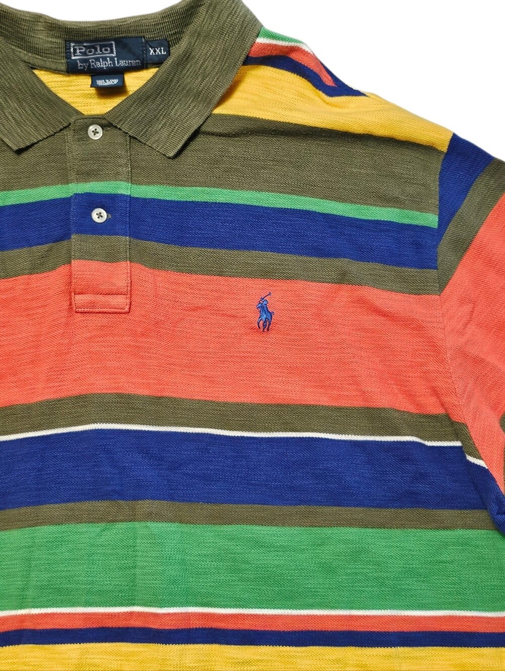Polo Ralph Lauren Rainbow Striped Shirt Mens XXL 2XL Rugby Orange Cotton - Picture 2 of 9